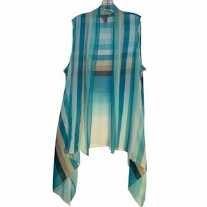 Easywear by Chicos Kerya Waterfall Linear Fade Sheer Vest Sz 3 XL Asymmetrical